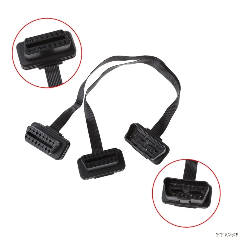 Плоский лист + тонкий как лапша OBDII OBD 2 OBD2 16 Pin ELM327 Мужской Двойной Женский Y