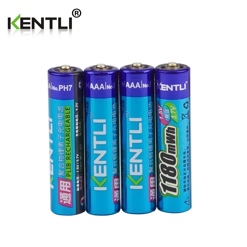 KENTLI no memory effect 1.5v 1180mWh AAA polymer lithium li-ion rechargeable batteries aaa battery for thermometer