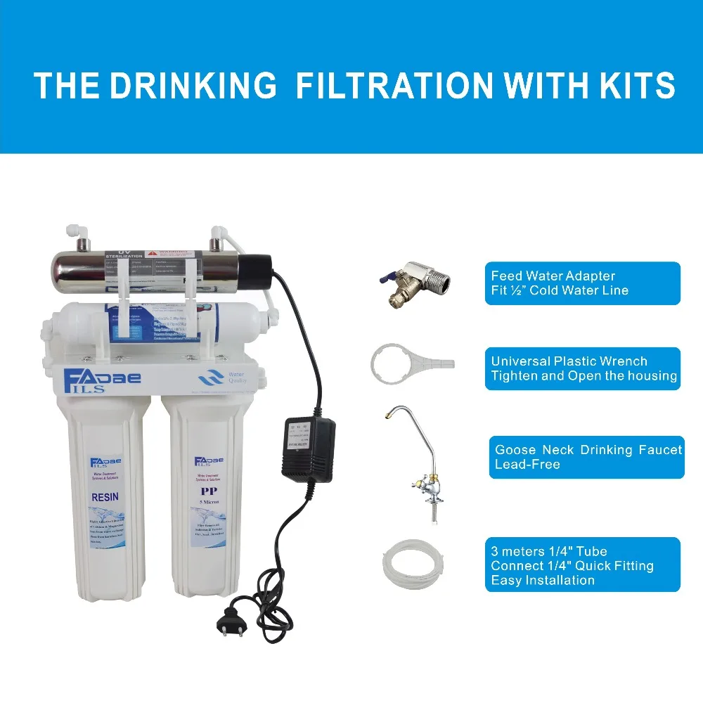 Бытовые undersink фильтрации питьевой воды Системы с 6 Вт УФ sterlizer, удалите частицы, грязь, накипи, плохой вкус и бактерий