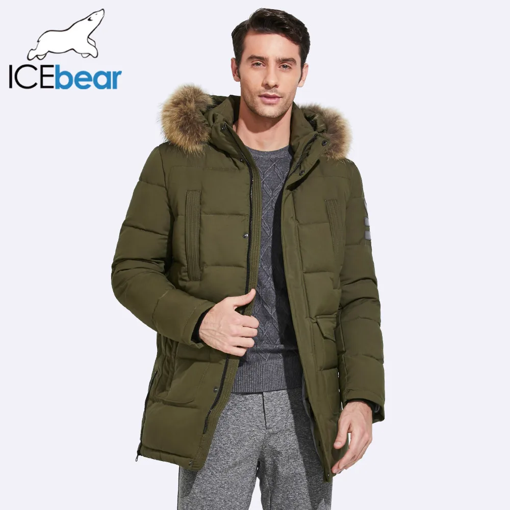 ICEbear 2019 куртка средней длины мужская зимняя Съемный воротник из меха енота и