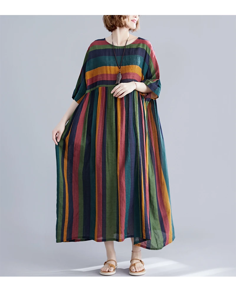 ARCSINX Boho женское платье размера плюс 4XL 5XL 6XL 7XL 8XL Полосатое женское платье Mori Girl хлопок Большие размеры Платья и сарафаны