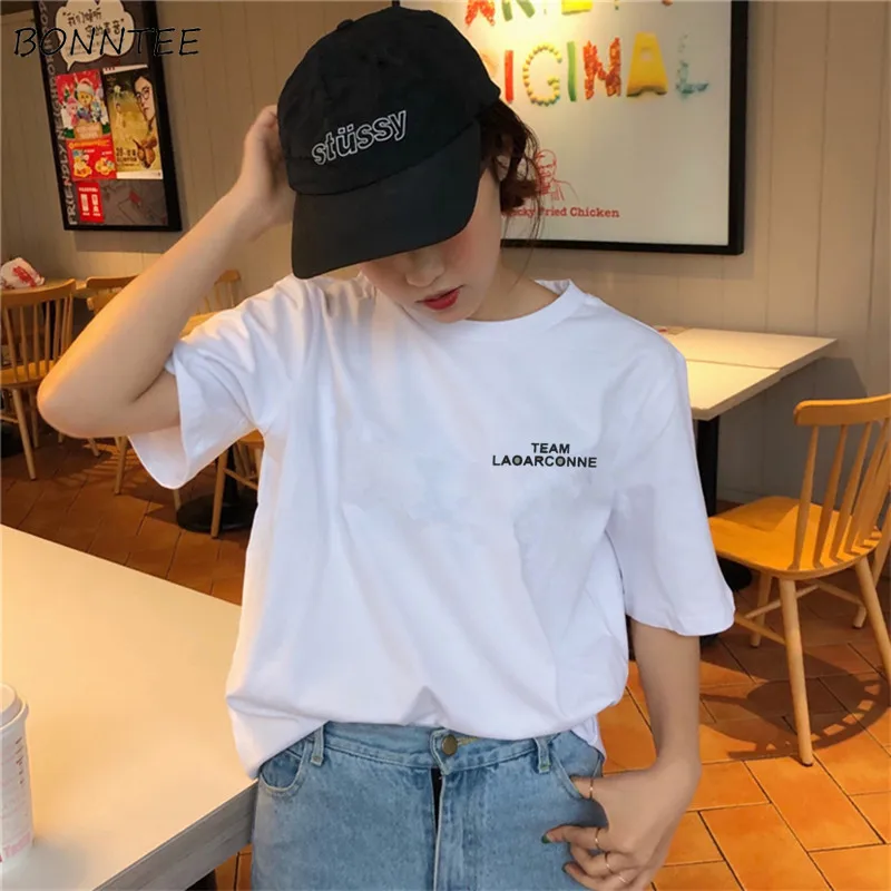 

T-shirts Women Simple Clothing Letter Printed 2020 Trendy T-shirt Womens Summer Casual Solid Tees All-match Korean O-Neck Female