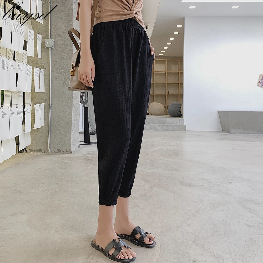 Женские шаровары до щиколотки BUYSD повседневные однотонные хлопковые средней