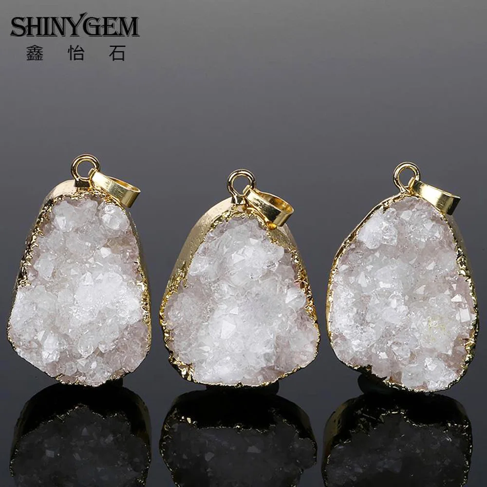 Подвеска ShinyGem с натуральным друзным кристаллом, золотой край, несимметричный кристалл, опал, подвеска, чакра, натуральный камень, Подвески для изготовления ювелирных изделий