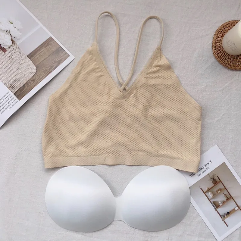 Новый сплошной цвет v-образный вырез Ice Silk Vest Bralette X без бретелек ремень красота