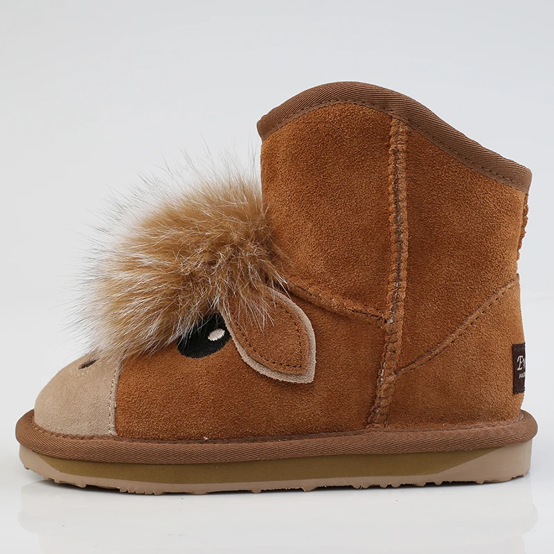 Детская обувь милые кожаные зимние ботинки с объемным рисунком бантом для