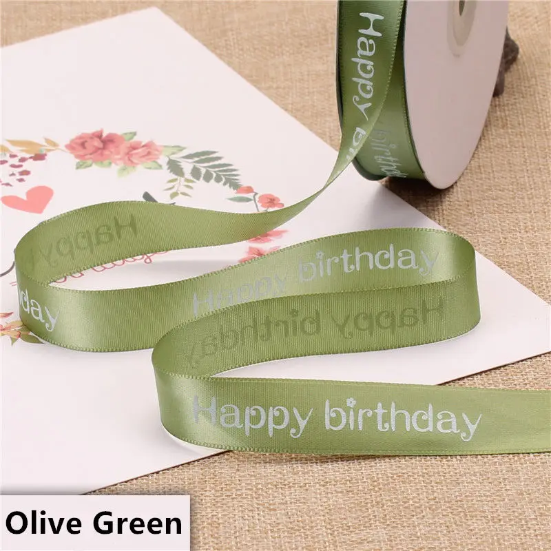 Olive Green Высокое качество 2 см полиэстер лента 5 метров-45 метров торт магазин выпечки печатные ленты Цветочные с днем рождения упаковка подарок украшение - Цвет: Olive Green