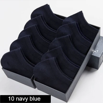 10 navy blue Летние тонкие высококачественные мужские короткие носки-башмачки, белые, 10 пар, фирменные, деловые, для отдыха, без шоу, носки-лодочки, 100 хлопок - Цвет: 10 navy blue