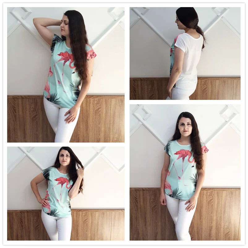 Женская футболка с цветочным принтом фламинго летняя тонкая коротким рукавом в