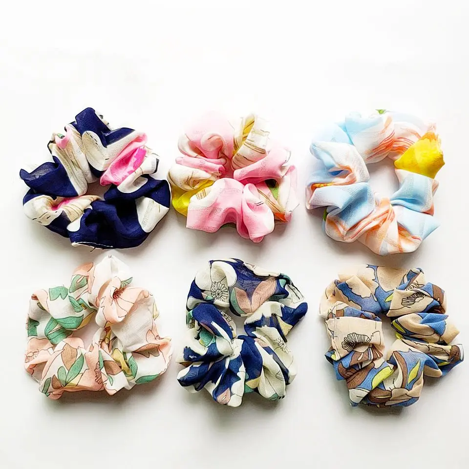 6pcs a set women girl gingham plaid stripe Hair Scrunchie Ring Flamingo Bun wraps rope Topknot Scrunchy bands FJ3361 |