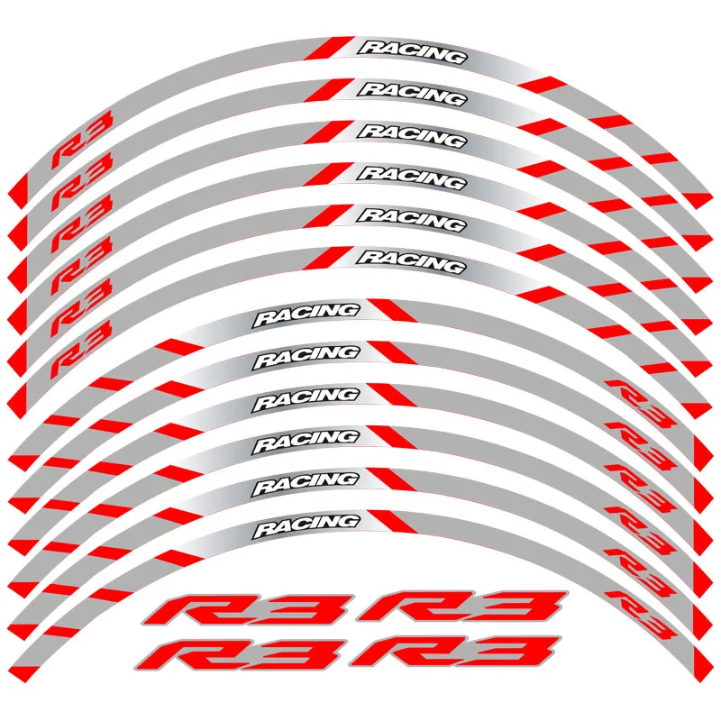 

New 12Pcs Motorcycle wheel sticker Thick Edge Outer Rim Sticker Stripe Wheel Decals For YAMAHA YZFR3