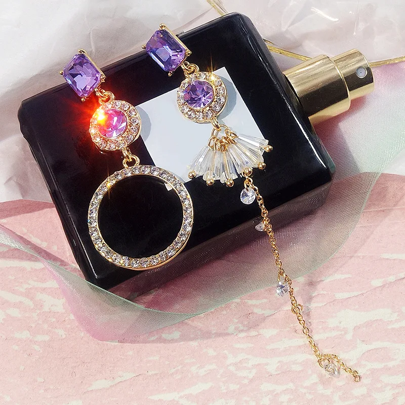 FYUAN, модные асимметричные серьги, длинные серьги с кисточками, Boho Love, розовый кристалл, висячие серьги для женщин, свадебные ювелирные изделия