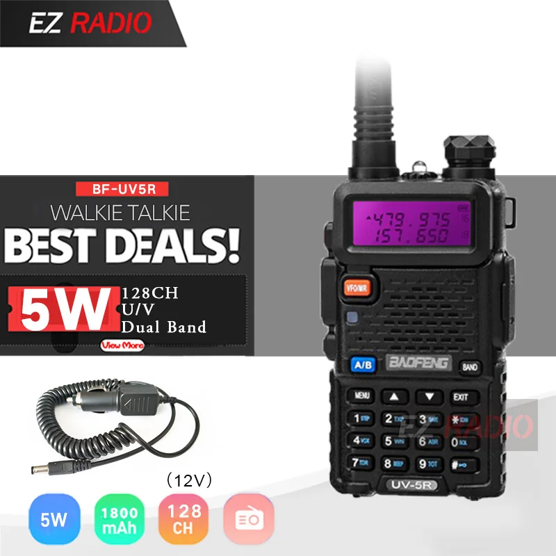 Black-Car Charger Baofeng UV-5R рация двойной дисплей двухдиапазонный Baofeng UV5R портативный 5 Вт UHF VHF двухстороннее радио Pofung UV 5R - Цвет: Black-Car Charger