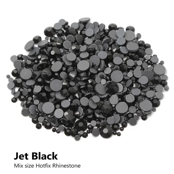 Jet black Горячая Распродажа, 30 цветов, смешанные размеры, горячая фиксация, стразы, 2000 шт., стразы с плоским основанием для одежды, сумки для обуви - Цвет: Jet black