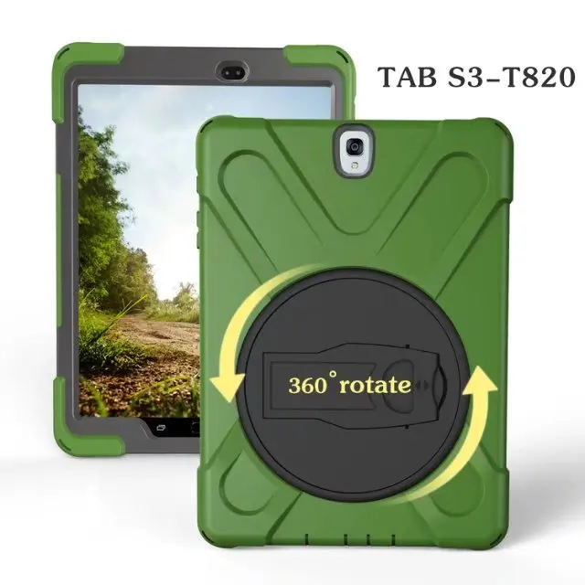 Army Green Противоударный детский чехол для Samsung Galaxy Tab S3 9,7 SM-T820 T820 T825 Защитная крышка подставка силиконовая резиновый бронированный чехол - Цвет: Army Green
