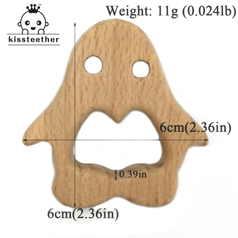 Mordedor org&aacute;nico de madera de haya Natural para beb&eacute;, elefante, p&aacute;jaro, pez, ping&uuml;ino, juguetes cortados a mano, regalo-3