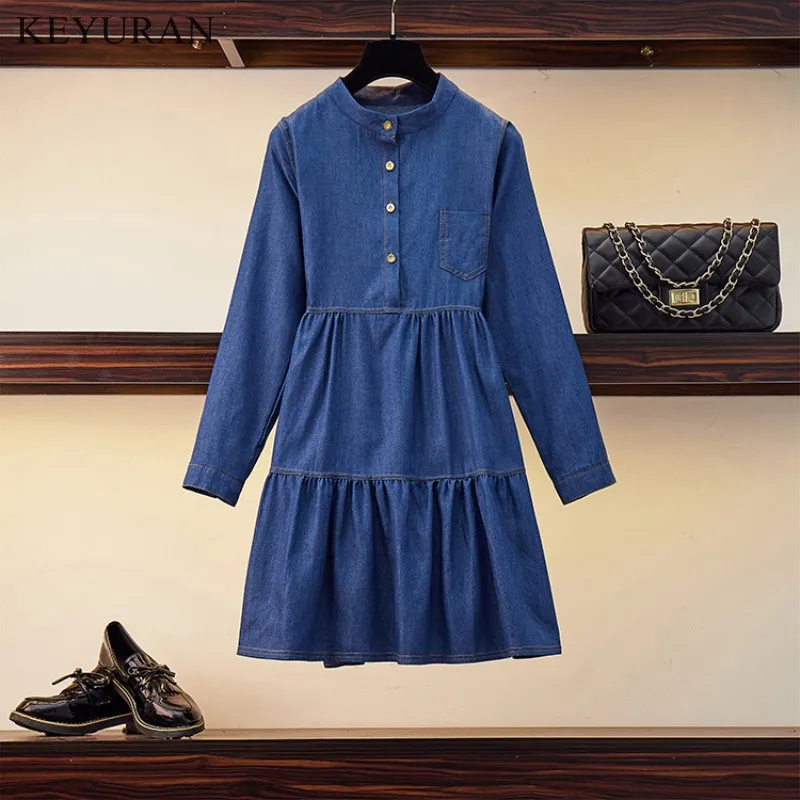 Женское джинсовое платье повседневное облегающее винтажное с длинным рукавом