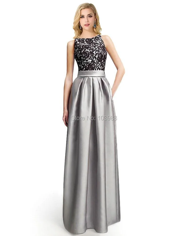 Monther платье Robe De Soiree Longue сексуальный серебристый Топ черное кружевное атласное