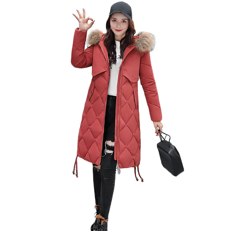 

Winter Coat Women Red Mid-aged Ladies Thick Hooded Parka 2019 Korean New Fashion Loose Warmth Slim Gray Pocket Mom Jackets CX229