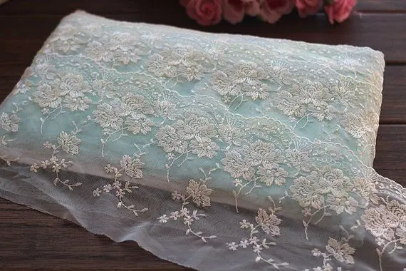 2 ярда кружевная отделка с цветочной вышивкой голубой тюль 5 51 дюйма в ширину
