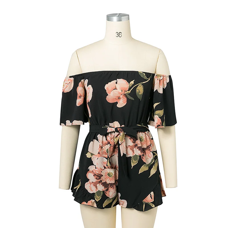 NVZHUREN Short Sleeve Off Shoulder Summer Beach Playsuits For Women Floral Print Ruffles Rompers Jumpsuit | Женская одежда