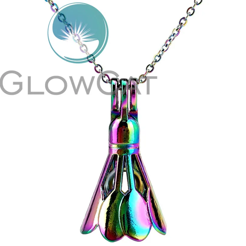 

CC880 Rainbow Sport Badminton Beads Cage Pendant Aroma Essential Oil Diffuser Oyster Pearl Cage Locket Necklace Party Gift