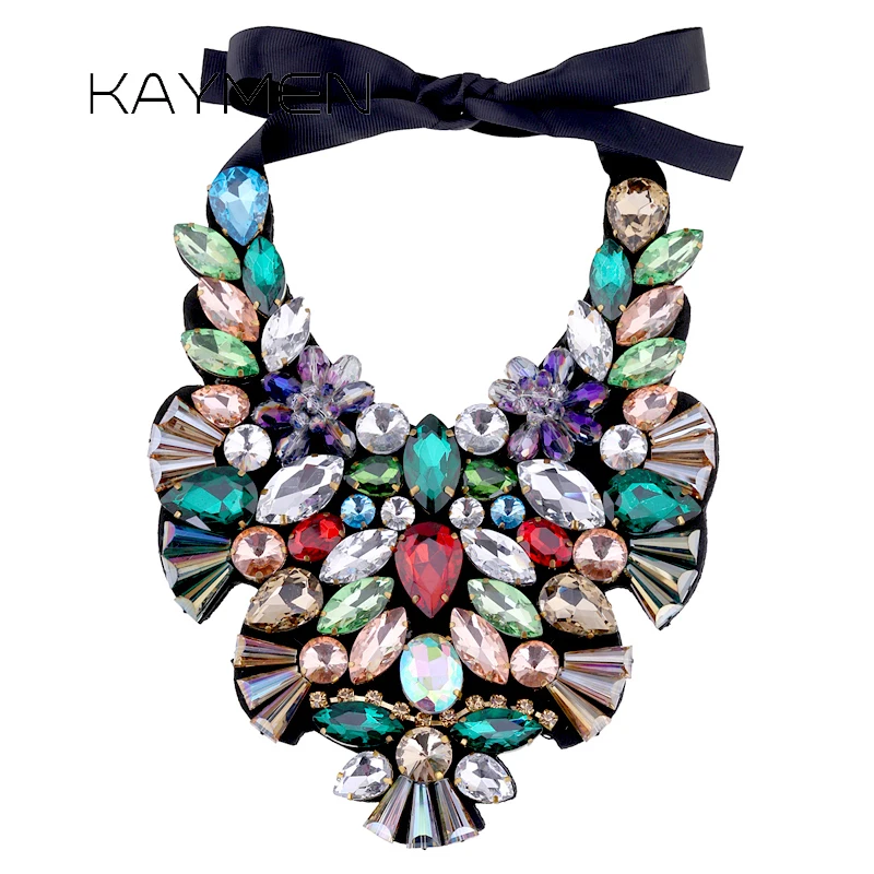 

KAYMEN Statement Crystals Necklace for Women Girls Handmade Bohemia Glass Stones Chunky Bib Pendant Chokers Coustme Jewelry