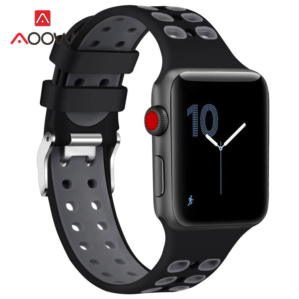 Силиконовый спортивный ремешок для часов Apple Watch 4 40 мм 44 мм 38 мм 42 мм с пряжкой дышащий браслет с отверстиями ремешок для iwatch 1 2 3