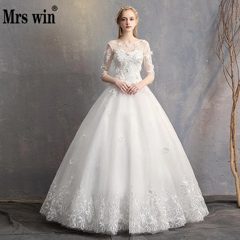 2019 Новое свадебное платье Mrs Win полурукав кружево бальное Принцесса милый