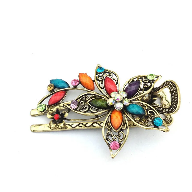 Mix Color LNRRABC модная Цветочная заколка для волос кристаллы шпилька Женская винтажная элегантная заколка аксессуары для волос Когти для волос acessorio para cabelo - Окраска металла: Mix Color