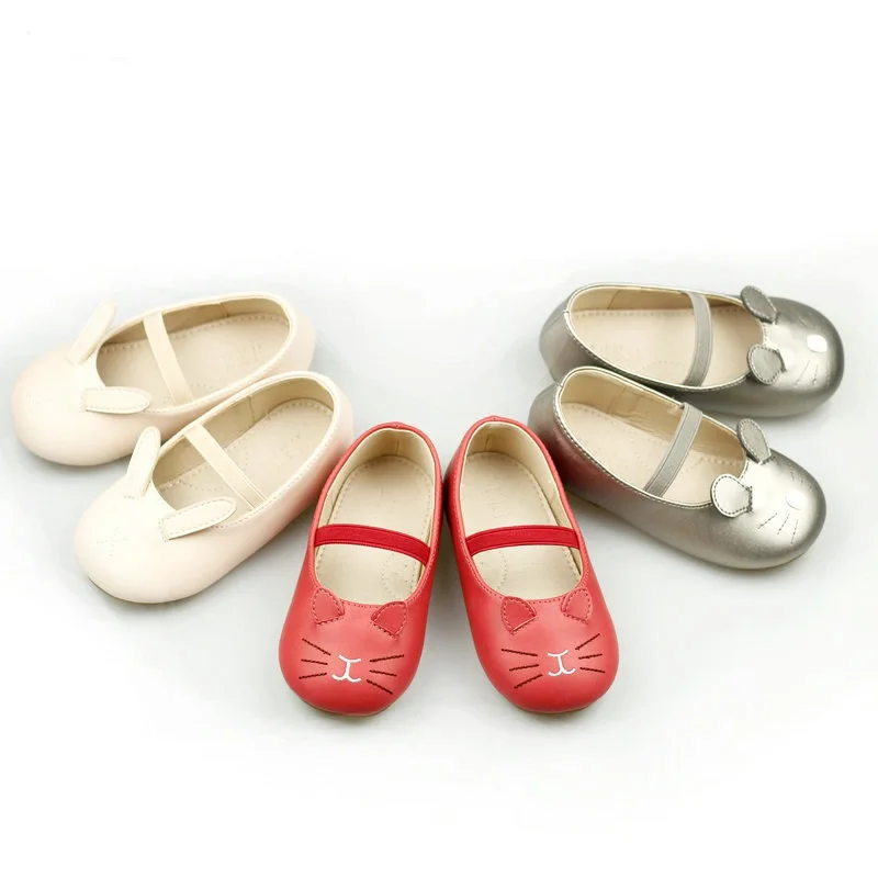 Детская обувь кожаная для девочек с милым рисунком удобные детские тонкие туфли