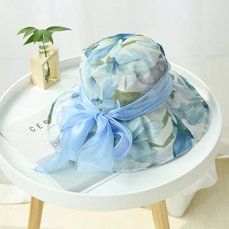 Женская шляпа летняя 2019 года из ткани для дам Корейская версия большой складной солнцезащитный козырек с бантом, дышащая рыбацкая шляпа.