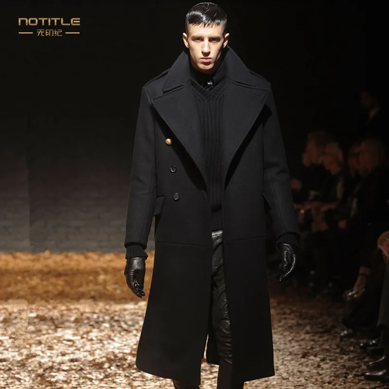

S-XXXL ! 2015 winter men's clothing commercial woolen overcoat outerwear ultra long paragraph male black cashmere woolen trench