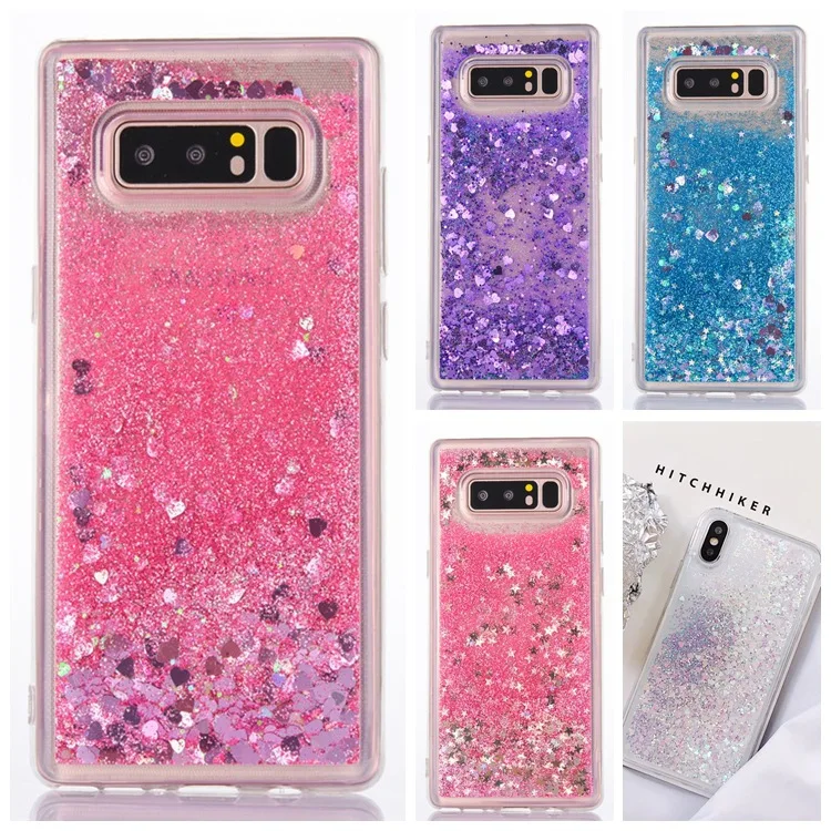 Розовая блестящая жидкие блестки песок телефонные чехлы для samsung Note 8 9 звезды