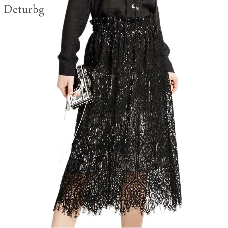 Женская двухсторонняя одежда черная юбка миди винтажная эластичная с высокой