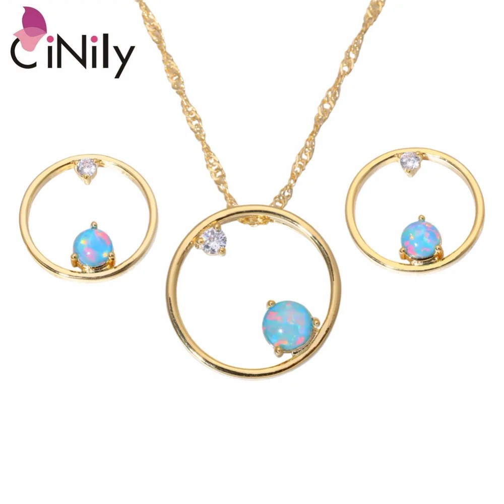 

CiNily Created Rainbow Fire Opal Cubic Zirconia Yellow Gold Color Wholesale Women Pendant Necklace Earrings Jewelry Set OT153
