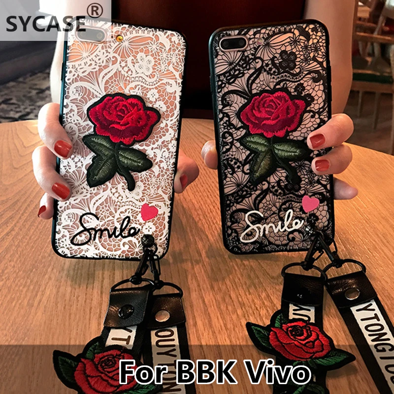 Sycase модный с длинным ремешком кружево вышитой розой наклейки крышка для BBK vivo X20 X9