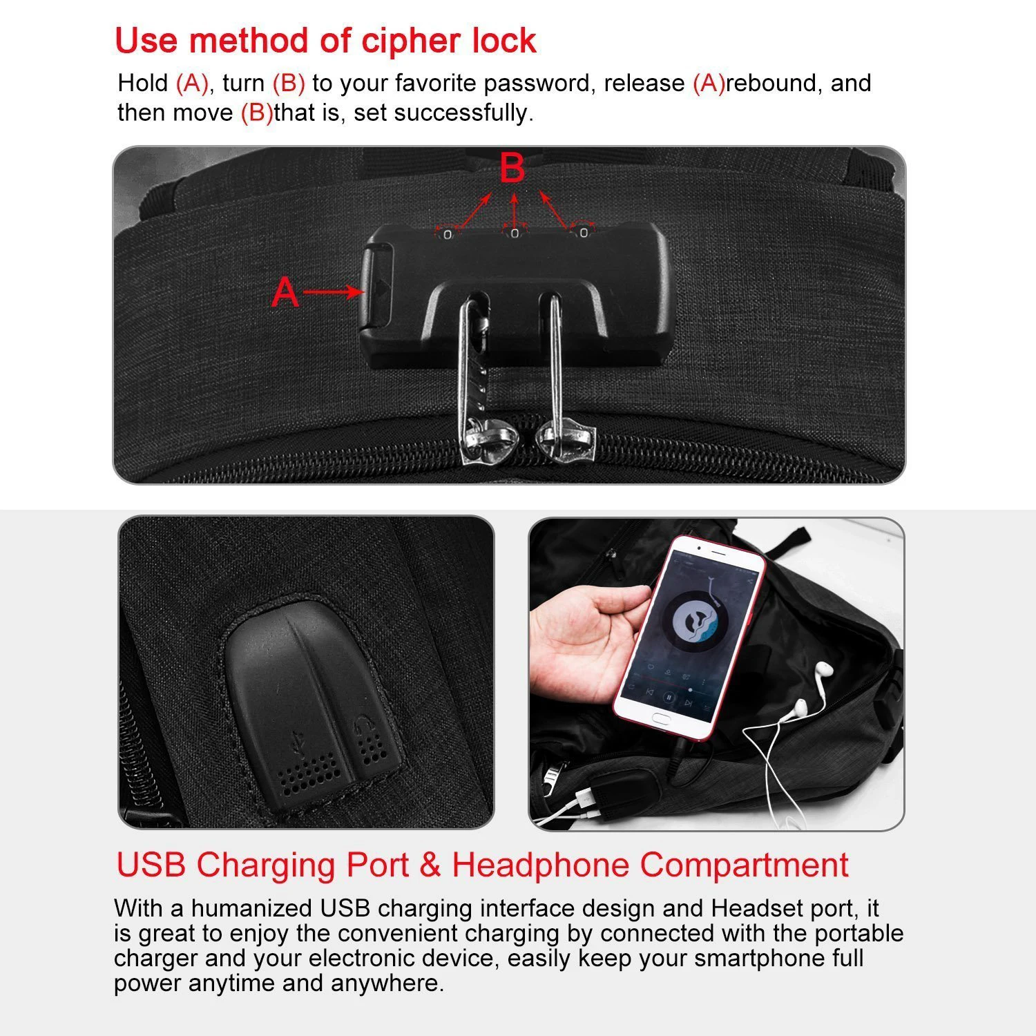 LJL Новые рюкзаки для зарядки через usb с разъемом для наушников, бизнес рюкзак для ноутбука, мужской рюкзак для путешествий, школьная сумка для колледжа