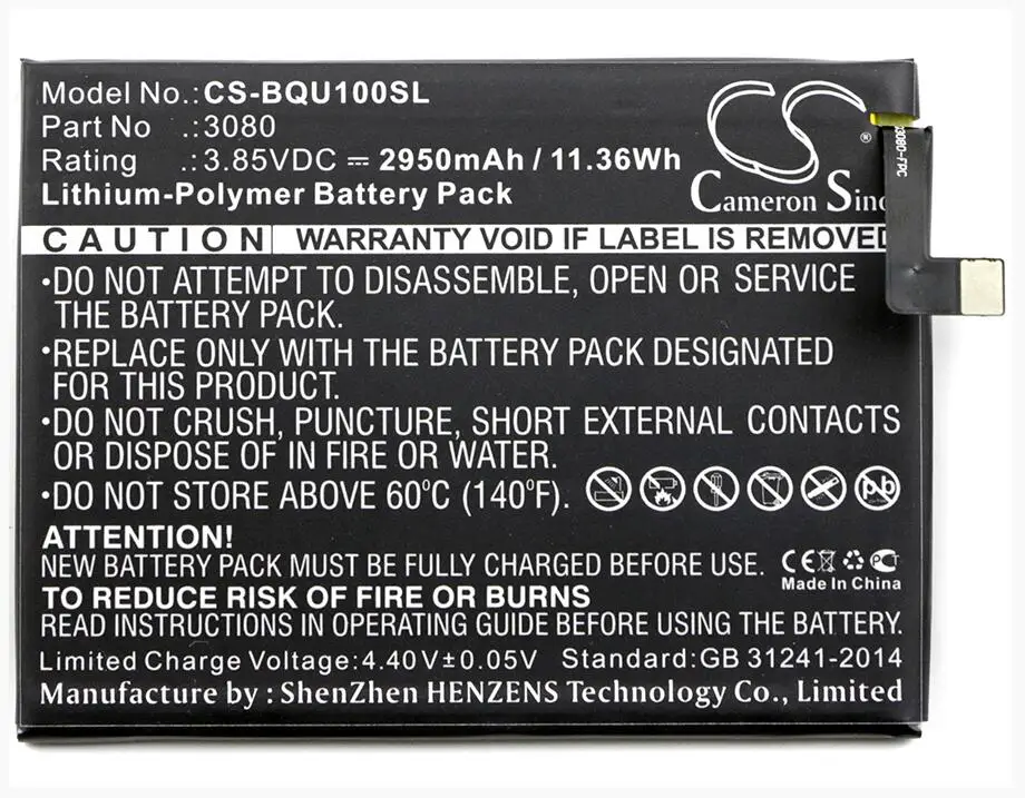 Аккумулятор Cameron Sino 2950mAh для BQ Aquaris U Lite Plus 3080 Mobile аккумулятор