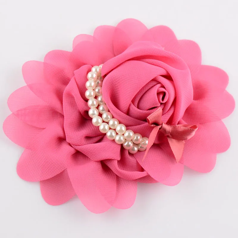300 шт./лот шифоновые цветы для волос девочек бутик цветок с бусинами женская
