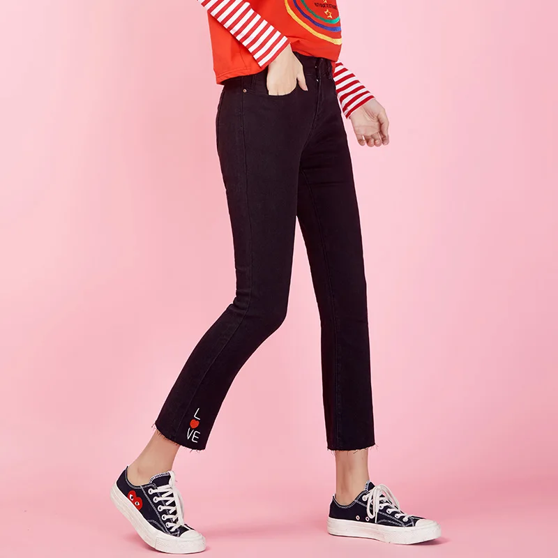 LEIJIJEANS 2019 весенние Стрейчевые черные джинсы с вышивкой размера плюс средняя талия