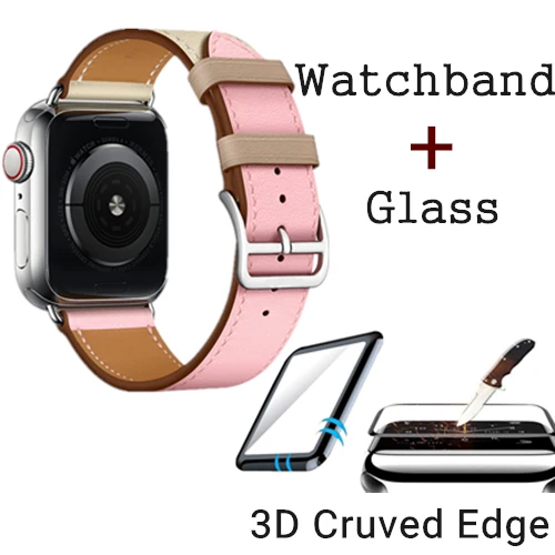 Rose Sakura Craie Ремешок из натуральной кожи с логотипом Herm для Apple Watch Series 5, 4, 3, 2, 1, 44 мм, 40 мм, сменный ремешок для наручных часов iWatch - Цвет ремешка: Rose Sakura Craie