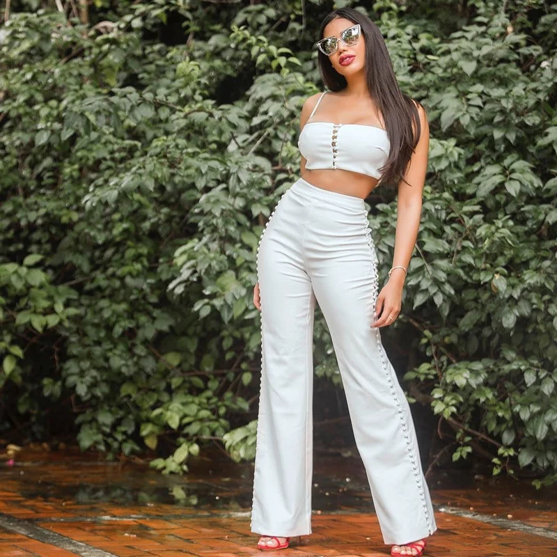 Женский летний костюм из двух предметов белый Повседневный длинный с топом на