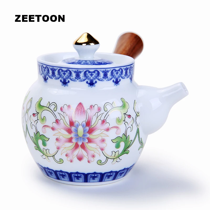 Китайский керамический чайник с боковой ручкой ручная роспись золотые линии