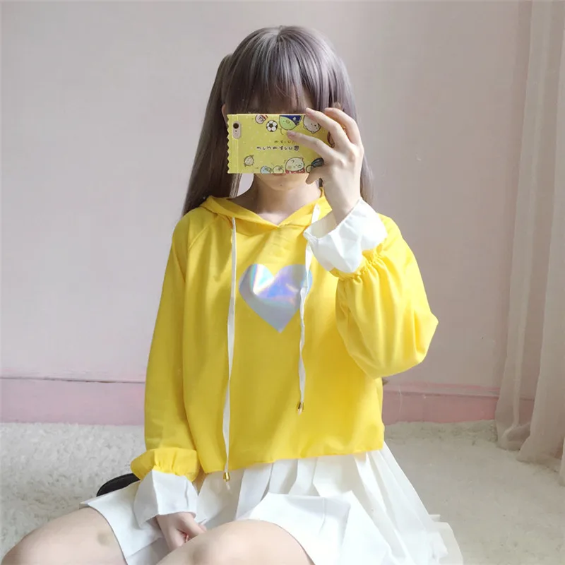 Фото Японский Harajuku каваи толстовки Для женщин 2018 осень Лолита с принтом сердца Японский Harajuku каваи толстовки Для женщин 2018 осень Лолита с принтом сердца