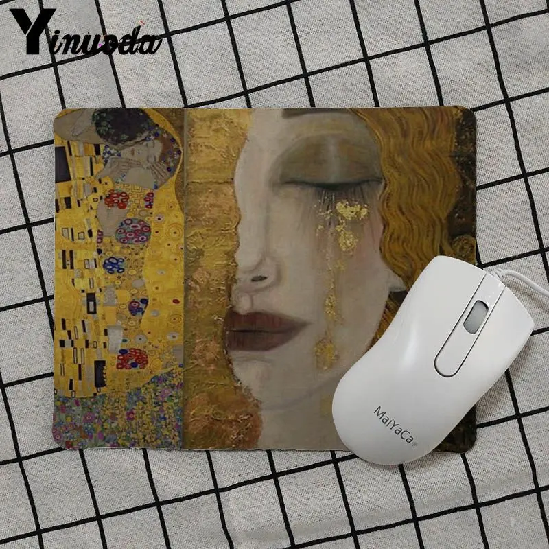 No Lock Edge18x22cm Yinuoda Поцелуй Густава Климта художественная живопись резиновая мышь прочный Настольный коврик для мыши резиновый ПК компьютерный игровой коврик для мыши Настольный коврик - Цвет: No Lock Edge18x22cm