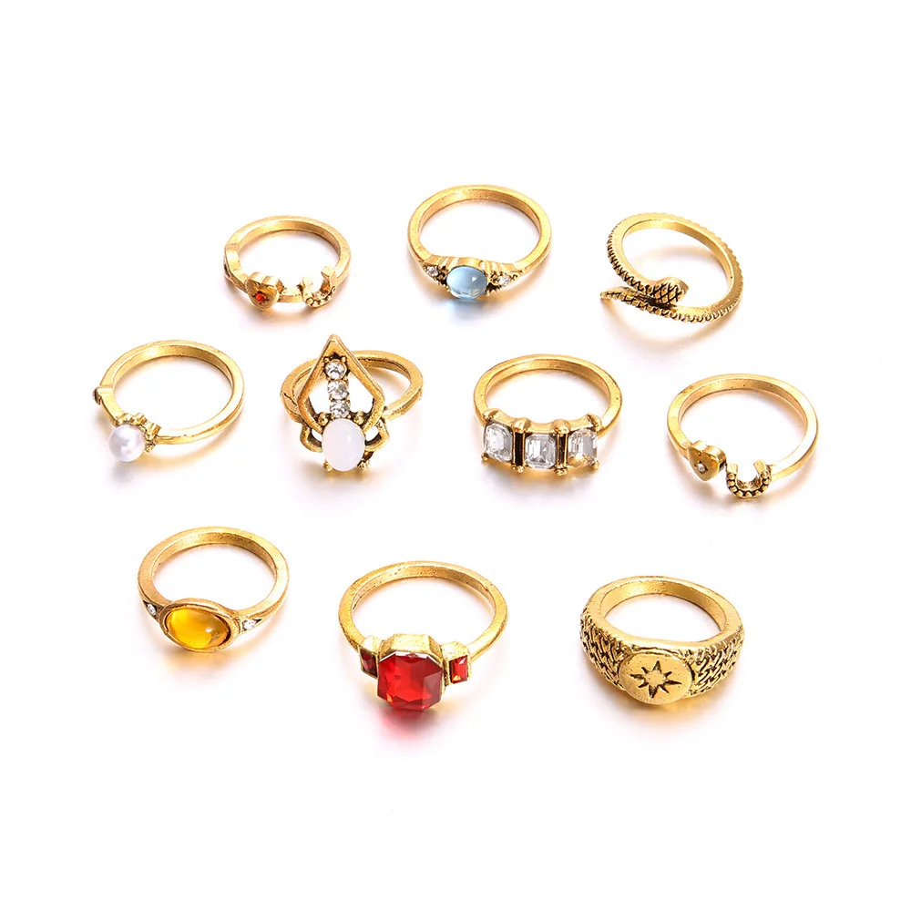 Модные комплекты колец средней длины с короной винтажные кольца красным