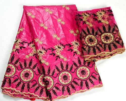 Fushia вышитые Африканский Базен Riche матч ткань высокого качества французский