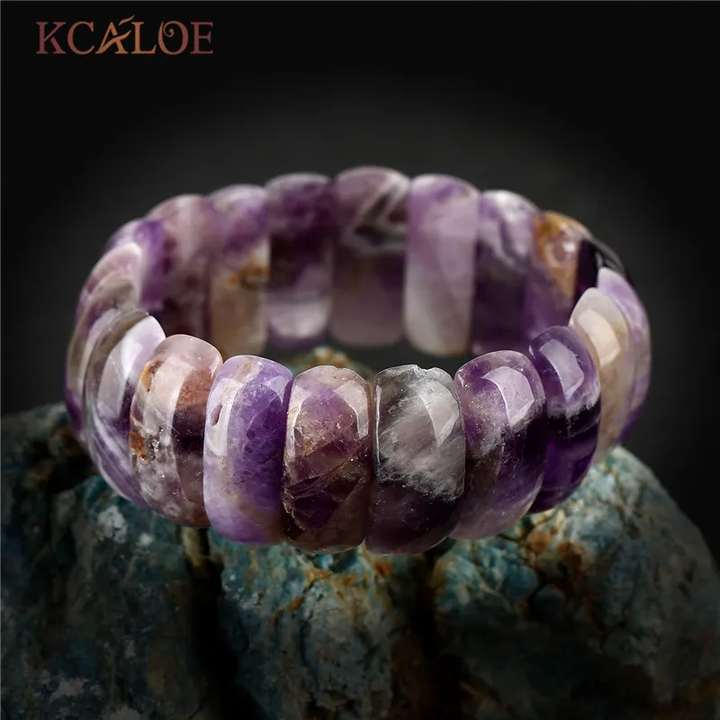 KCALOE, Фиолетовый Кристалл, полудрагоценные камни, эластичные браслеты на запястье, широкий натуральный камень, женский браслет, ювелирные изделия