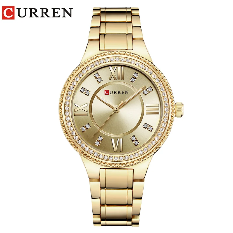 Light Gold CURREN женские часы Роскошные брендовые Модные кварцевые женские часы из нержавеющей стали женские часы Reloj Mujer Relogio Masculino - Цвет: Light Gold